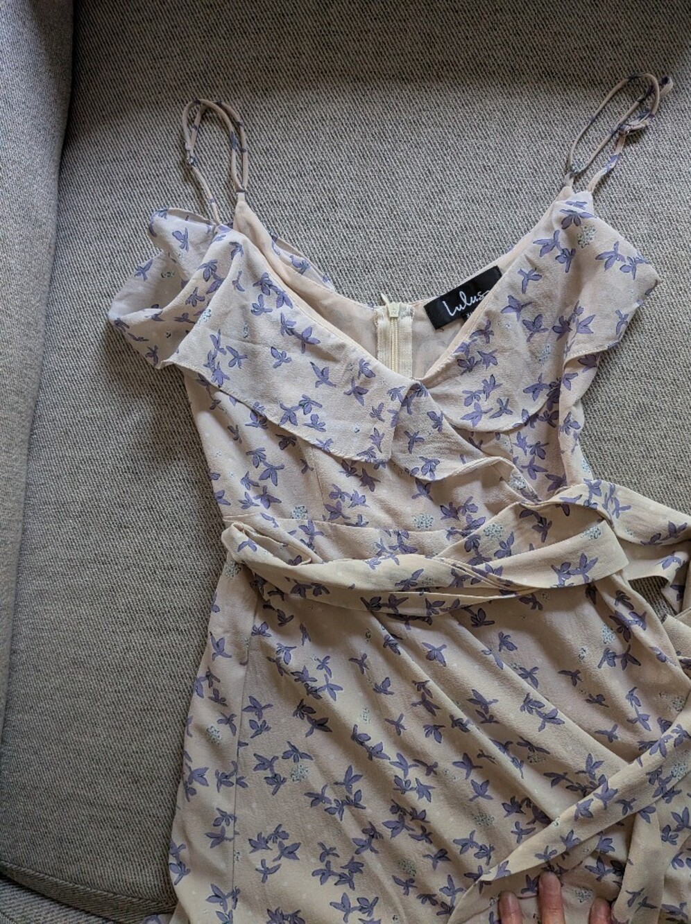 Lulu's Cream Tie-Neck Blouse with Lavender Floral Print